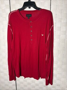True Religion Red Men's Long Sleeve Henley Shirt